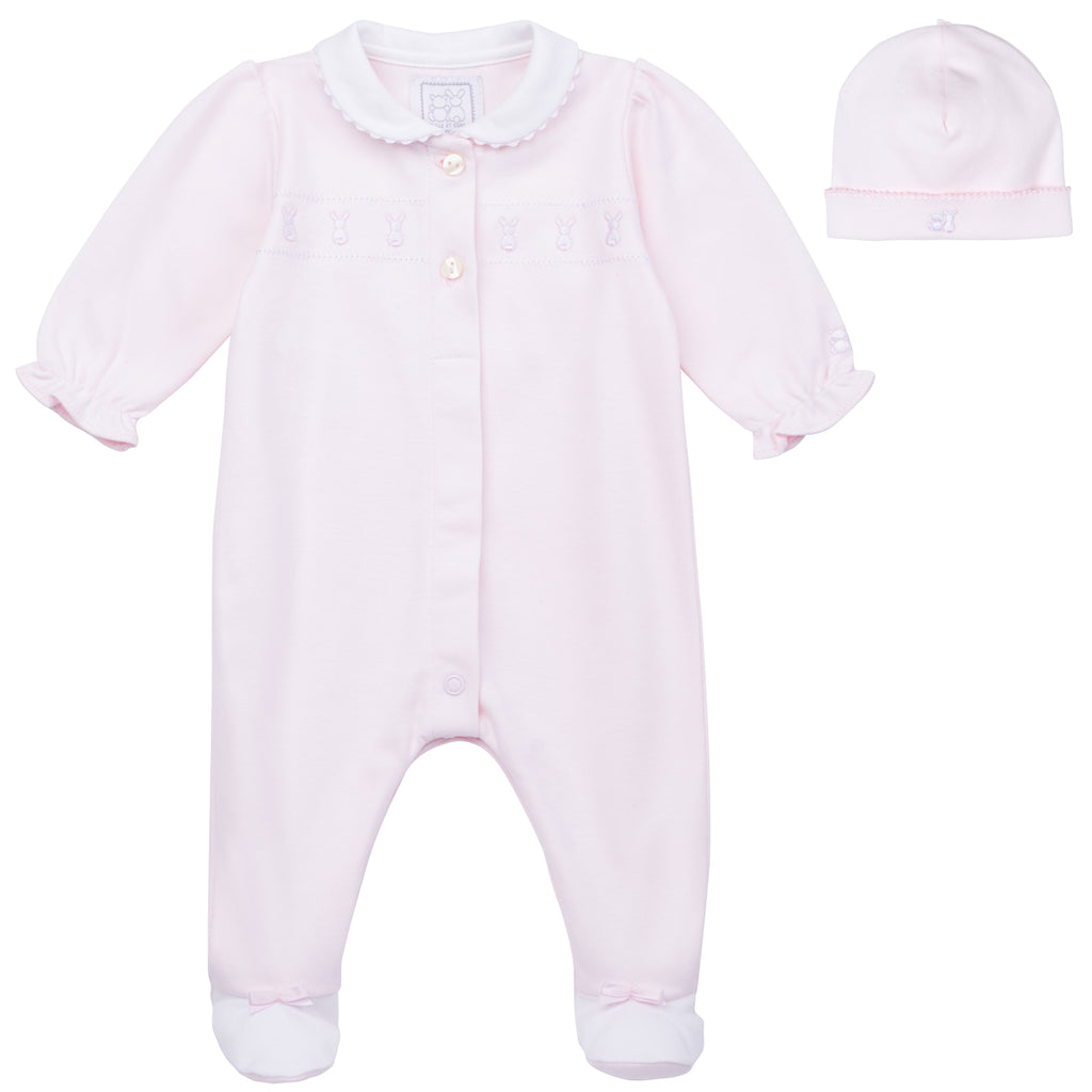 Emile et Rose Helen Bunny Embroidered Babygrow & Hat Set