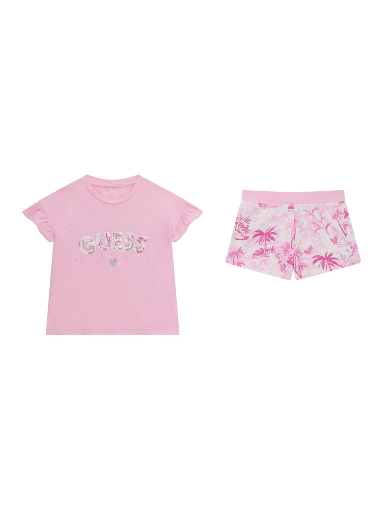 Guess Pink Tropical Print Shorts & T-Shirt Set