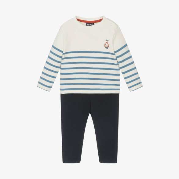 Weekend A La Mer Cream & Blue Striped Top & Jogger