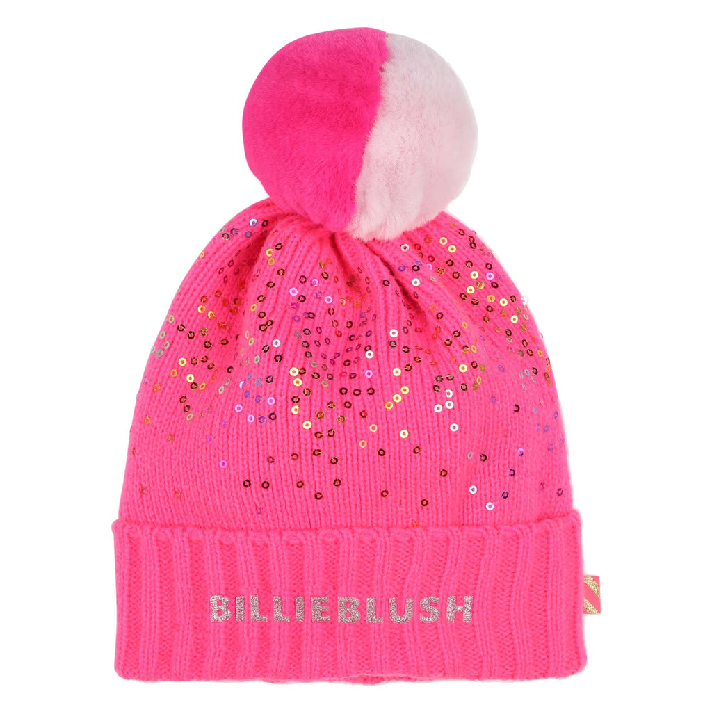 Billieblush Pink Knit Bobble Hat