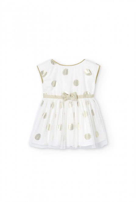 Boboli Cream & Gold Polka Dot Tulle Dress