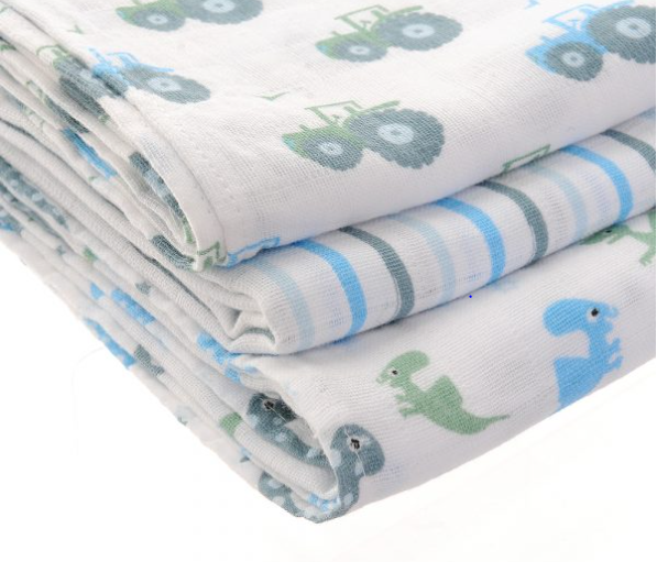 Ziggle Baby Boy Muslin Squares - 3 pack