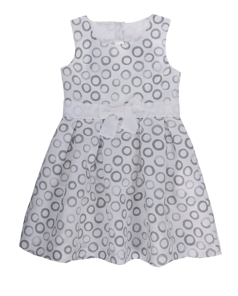 UBS2 White Dress with Grey Polka Dot Detail